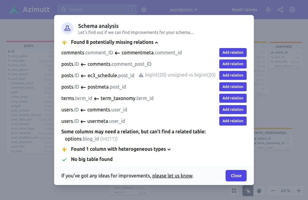 Azimutt analyzer, missing relations
